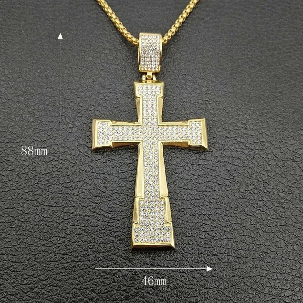 hip hop gold plated jewelry stainless steel  large iced out cross necklace
